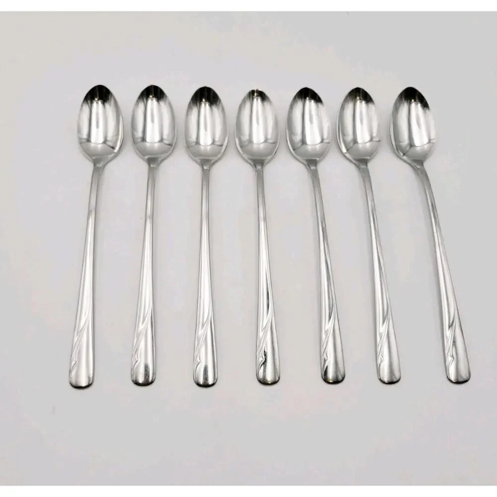 Set of 7 Oneida Oceanic Iced Teaspoon Stainless Flatware Vtg